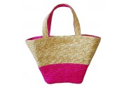 Straw Tote: Woven Wheat Straw Tote - 2 Tones - Fuchsia - BG-R11052FU